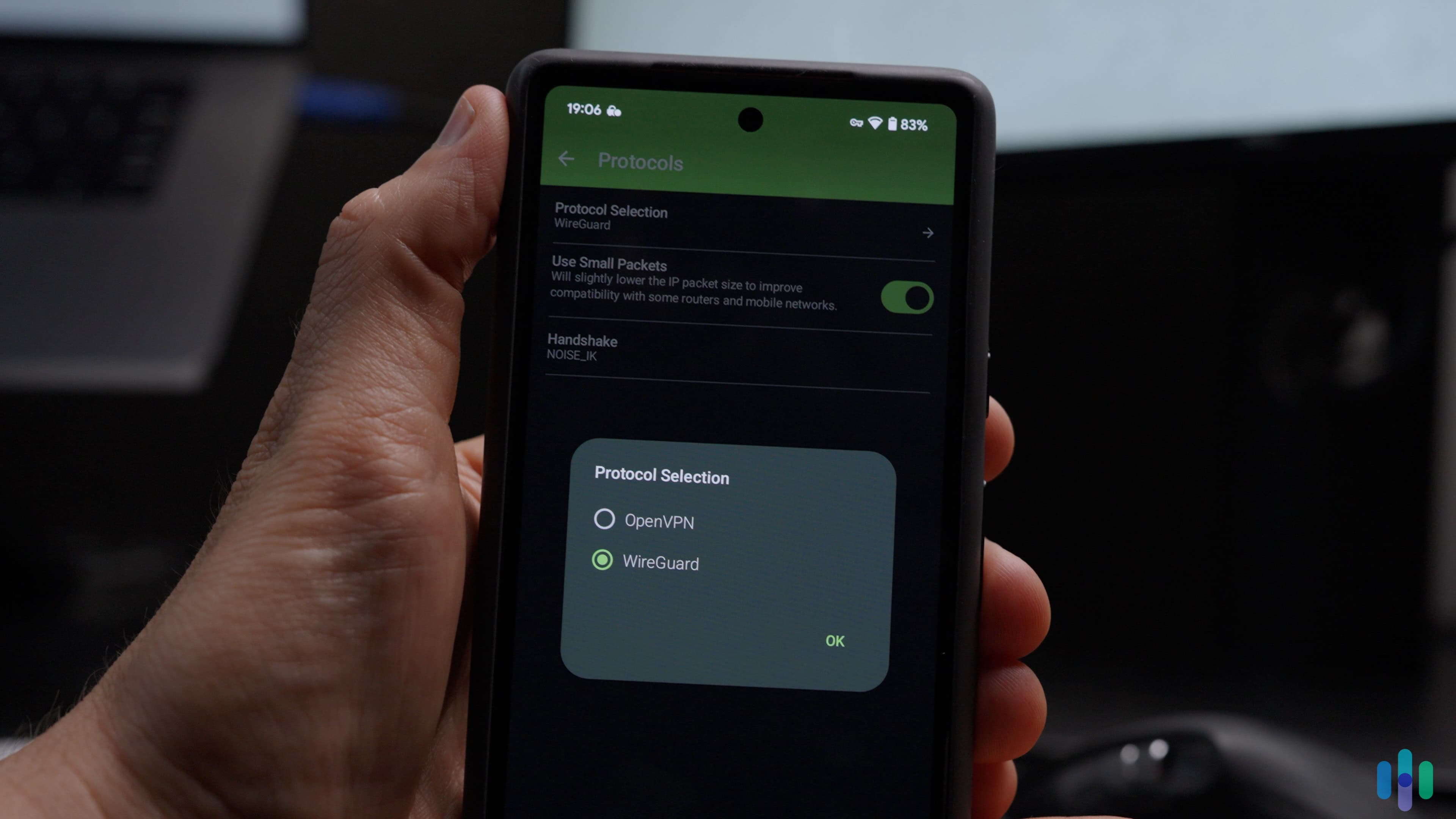 Switching between PIA’s VPN protocols on our Android phone was simple enough.