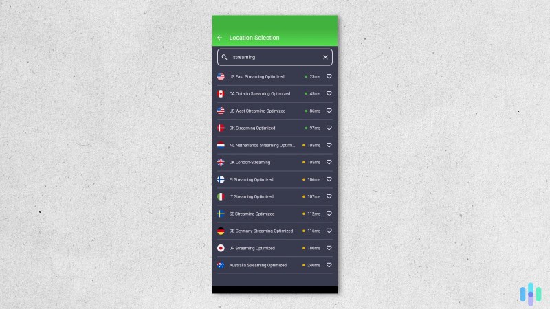 We had a lot of PIA features to test, including the servers optimized for streaming.
