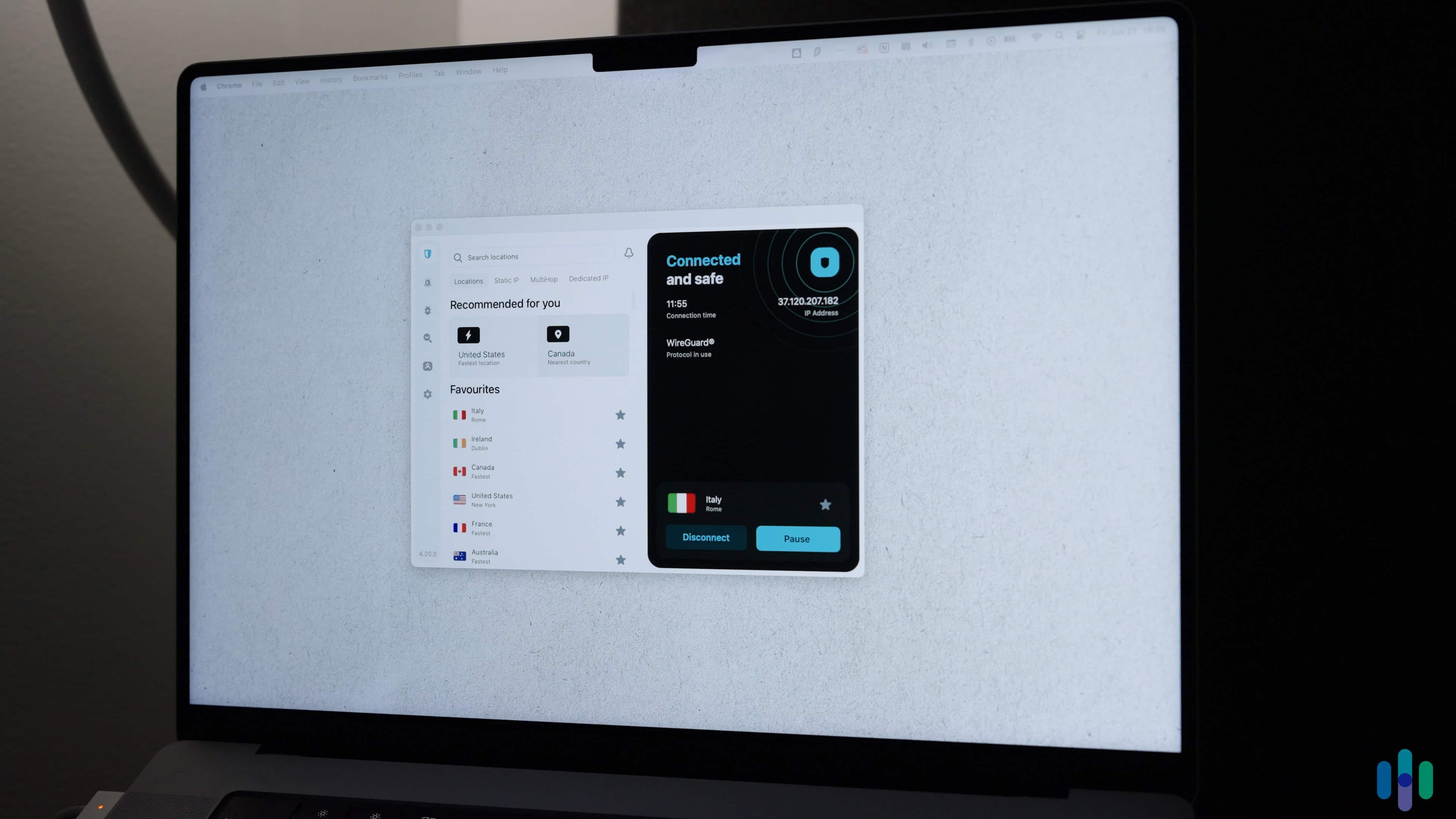 Surfshark connected to an Italian sever on macOS Surfshark connected to an Italian sever on macOS