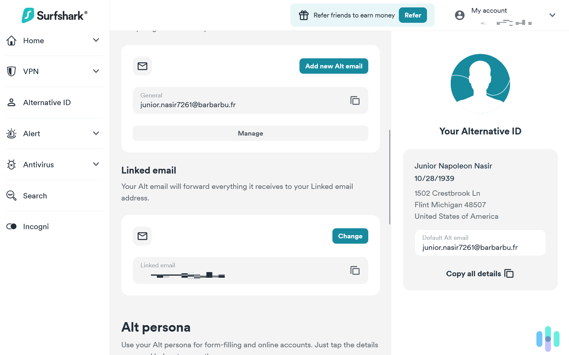 Even after creating our persona with Surfshark Alternative ID, we could still alter any of its information. Even after creating our persona with Surfshark Alternative ID, we could still alter any of its information.