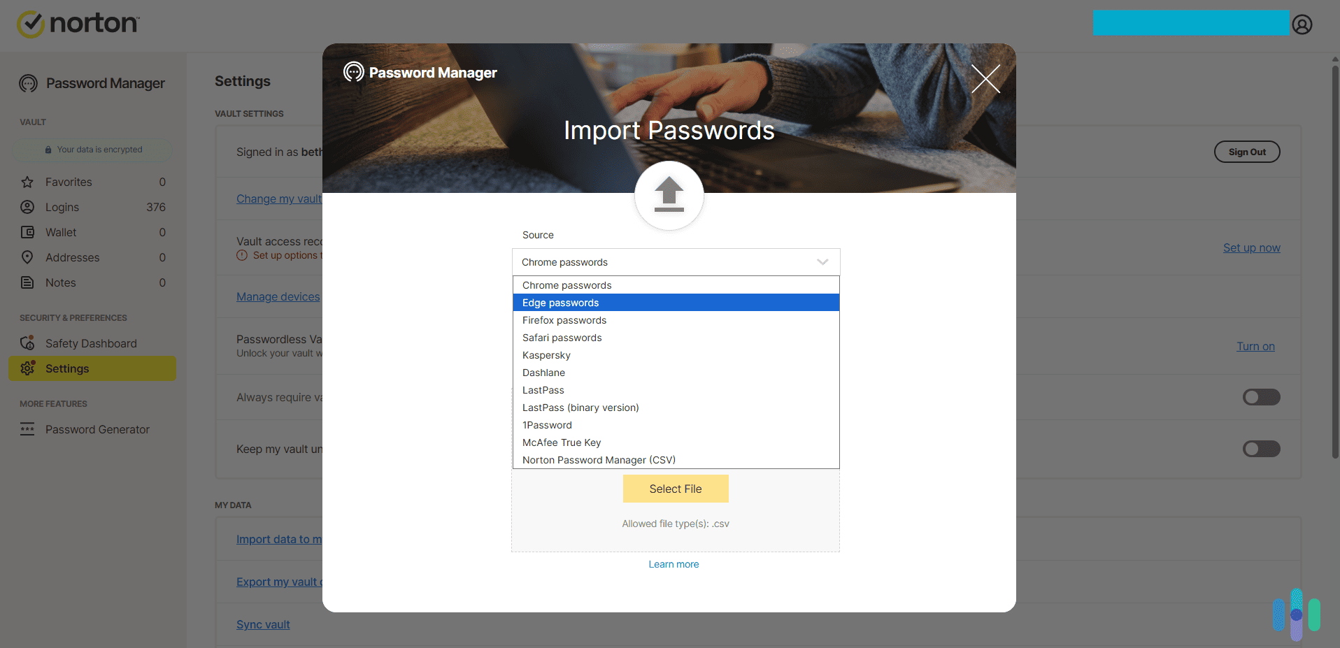 Norton let us import passwords directly from other password manager applications Norton let us import passwords directly from other password manager applications